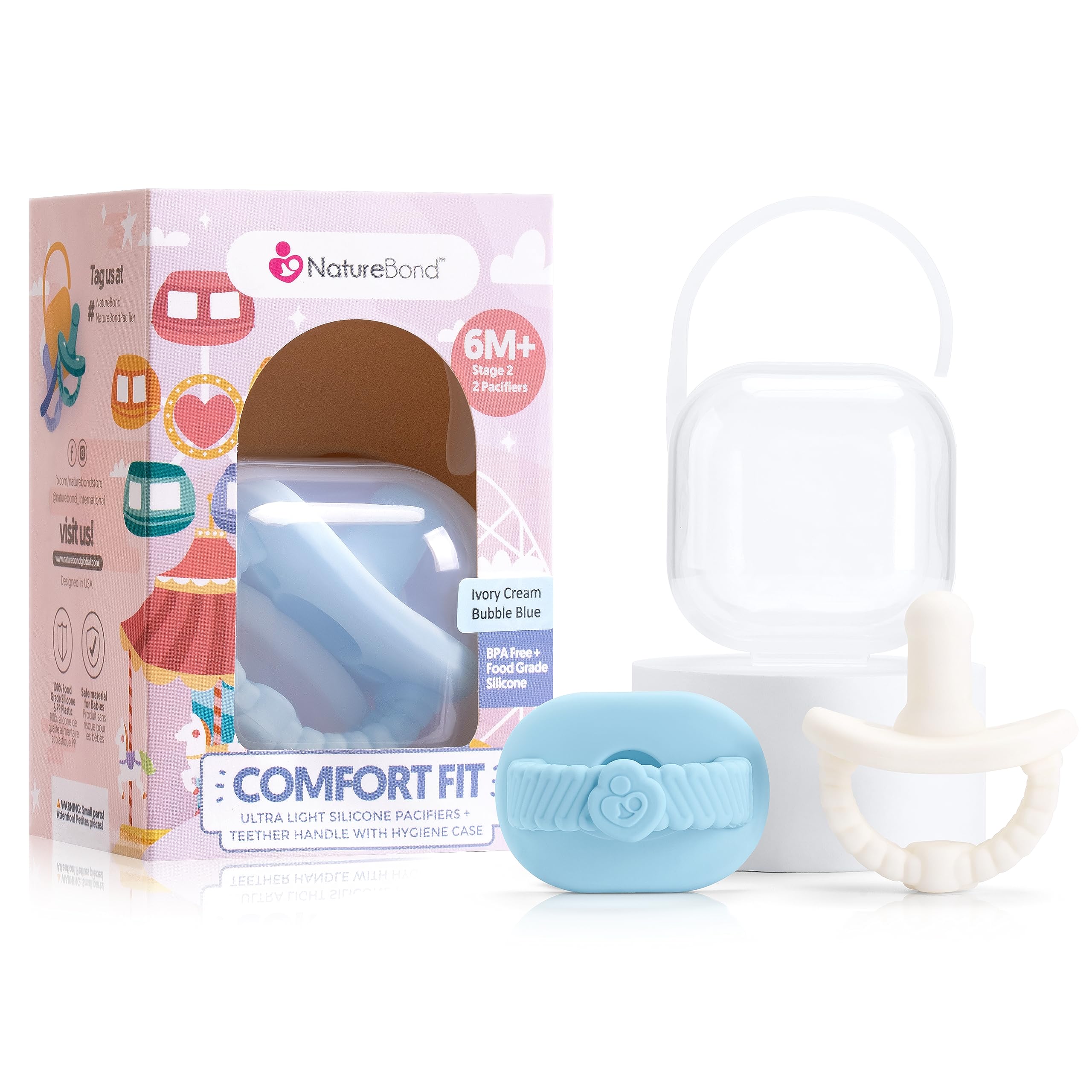 

Nature Bond: For newborns and toddlers. Smooth and comfortable silicone pacifier and teether 2-in-1 with a comfortable curve and hygienic case