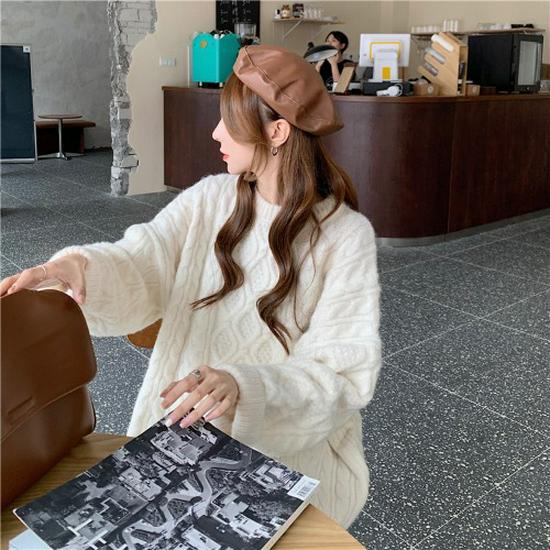 Women's Red High-End Loose Knit Sweater - Lazy Style for Spring, Autumn, Winter 2025