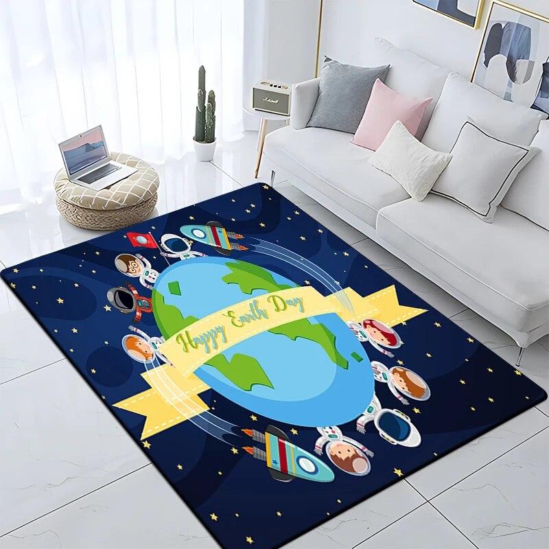 Cartoon Astronaut Children's Room Decorative Carpet Camping Cushion Play Aera Mat  Floor Mat Carpet Game Area Rug Floor Mats