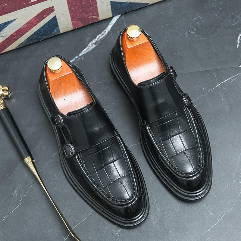 Fashion New Men Retro Loafers Round Toe Black Brown Double Buckle Leather Shoes Casual Fashion Formal Shoes Size 38-46 Men Shoes