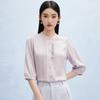 Spring and Summer New Style with Mushroom Edge Design Commuting Mulberry Silk Five Sleeve Shirt for Women