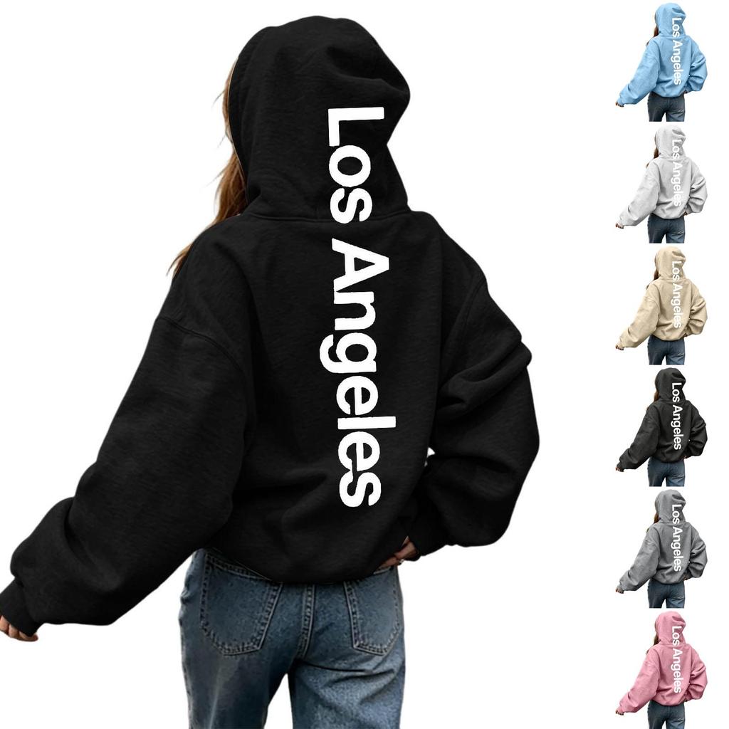 Women's Letter Print Hooded Sweatshirt Long Sleeve Pullover