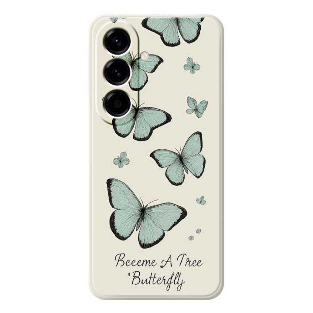 

For Samsung Galaxy A56 5G Case Green Butterfly Pattern Printing Straight Edge TPU Phone Back Cover Beige