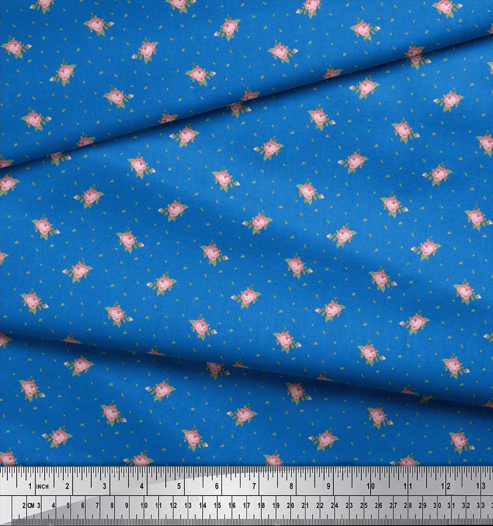 Soimoi Japan Crepe Satin Fabric Leaves & Rose Floral Printed Craft Fabric by the Metre 42 Inch