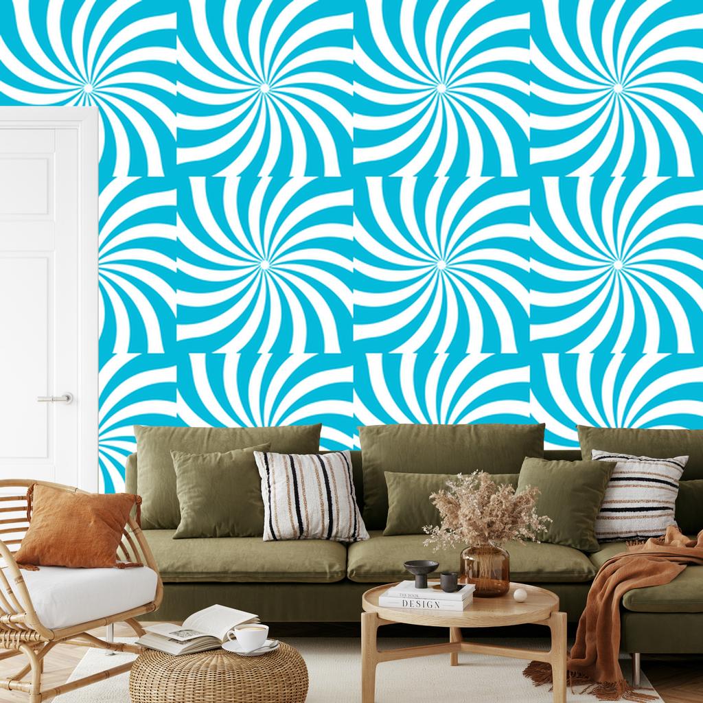 Hippie Wallpaper Background Turquoise and White for Living Room and Bedroom 50x1000