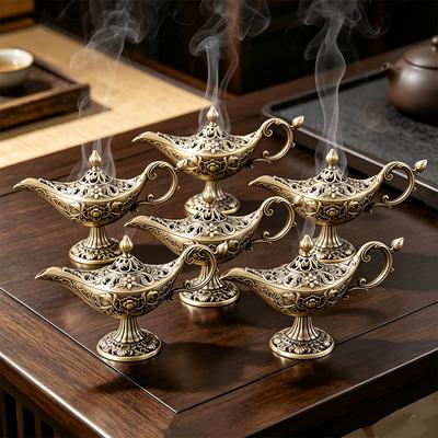 6Aladdin's Lamp Incense Burner Set, Vintage Metal Lamp-Shaped Incense Holder, Middle Eastern Incense Burner, Mini Cone Incense Burner, Decorative
