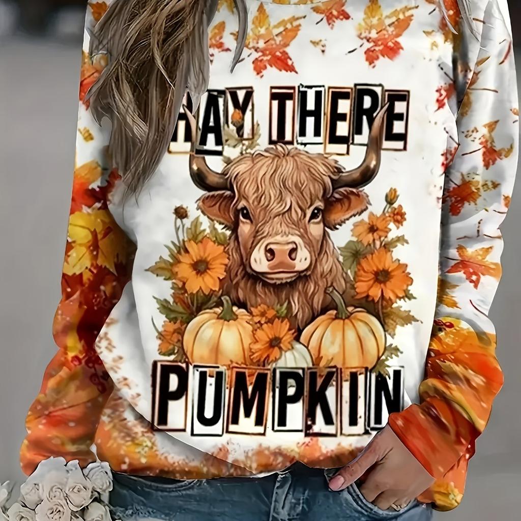 Round neck and dropped shoulder sleeves, ideal for casual Halloween and Thanksgiving pullovers