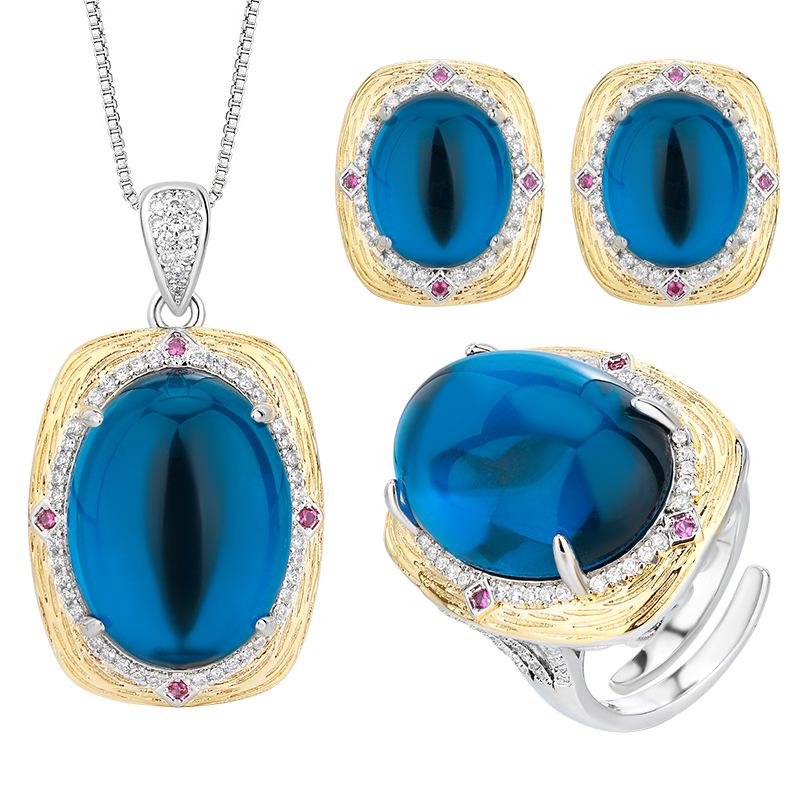 Huabi Jewelry Simulation Plain Blue Spinel Retro Light Luxury Set Main 15 * 20-10 * 12
