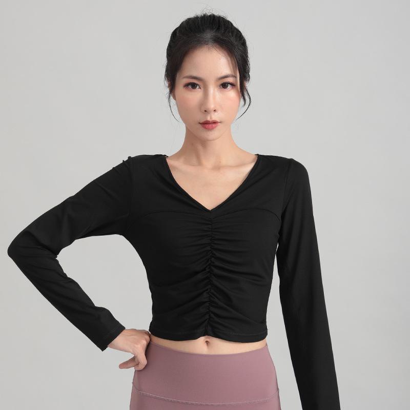 

Женский облегающий топ с длинным рукавом для йоги с нагрудными вкладышами Extra Extra Large чёрный