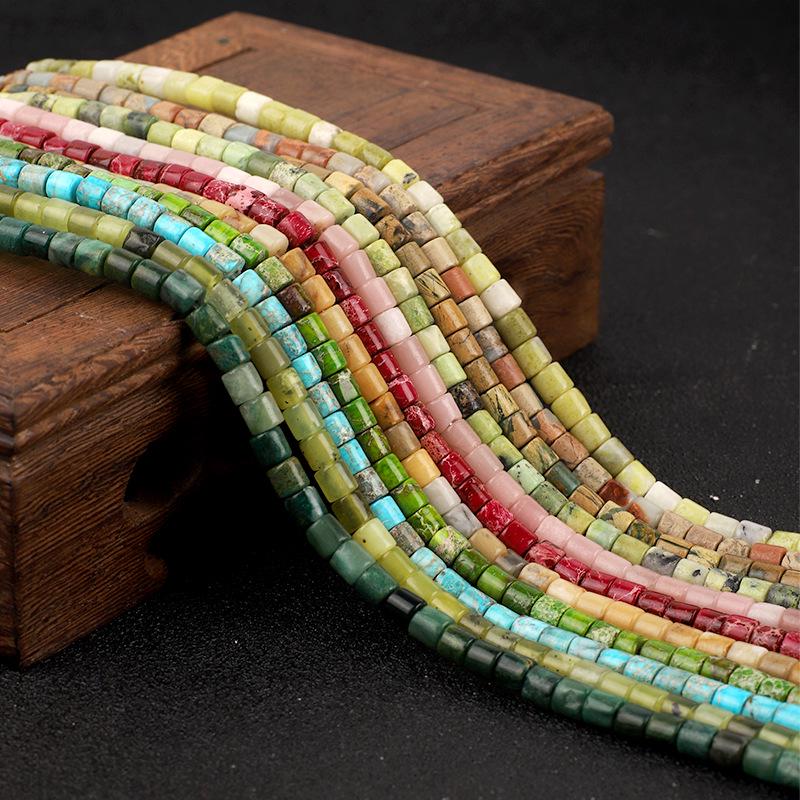 

4x4mm Emperor Stone Cylinder Beads - Pink Opal, Xiuyu Serpentine, Flower Jade, Green Dragon Vein Spacer Beads