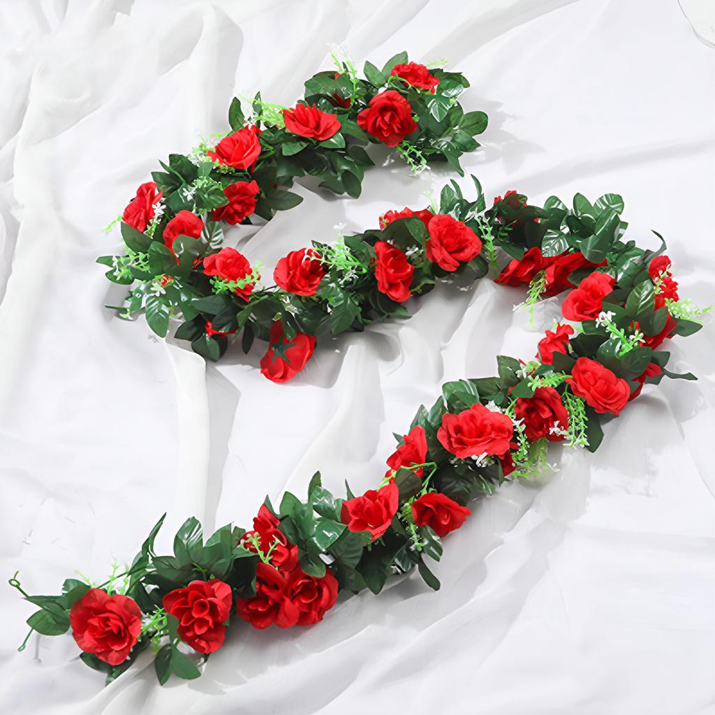 2pcs 10Heads Artificial Rose Silk Vine Flowers Wall Plants Fake Rose Flowers Rattan Garland Wedding Party Home Garden Decoration