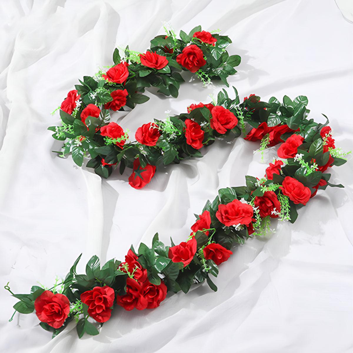 

2pcs 10Heads Artificial Rose Silk Vine Flowers Wall Plants Fake Rose Flowers Rattan Garland Wedding Party Home Garden Decoration 1pc красный