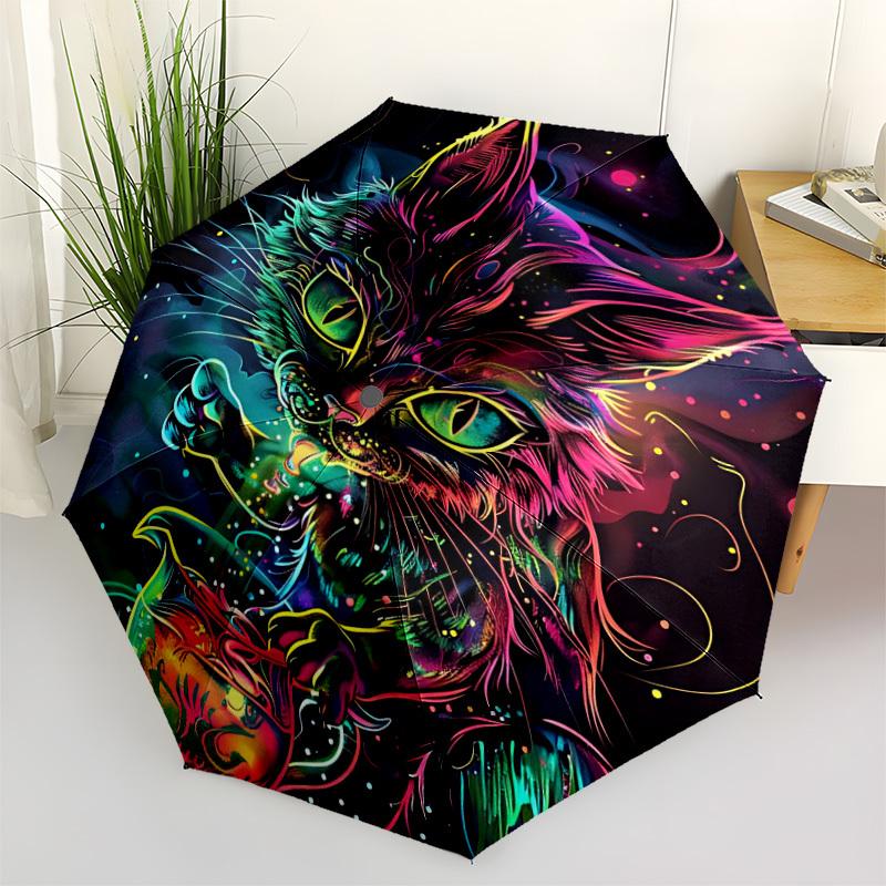 1pc Neon Cat Automatic Open/Close Umbrella, Windproof, Folding Compact Umbrella with Lightweight Design for Women/Men039
