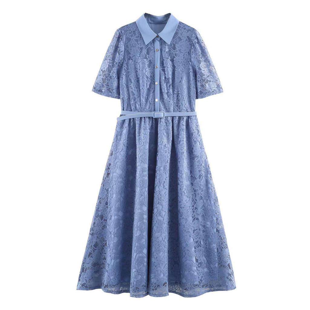 2026 Spring European & American Women's Long Sleeve Heavy Lace Shirt Dress