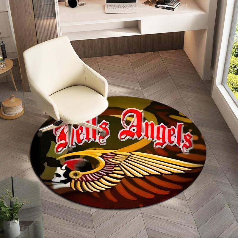 Gang violence Motorcycle enthusiasts Hells Angels Motorcycle Club circular carpet is soft, home, bedroom, door mat decoration, and non slip carpet E5