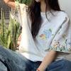 Korean Women T-Shirts Short Sleeved Casual Oversized Flower Embroidery Women's Tees Fashion Ladies Cotton T Shirt White Y2k Tops