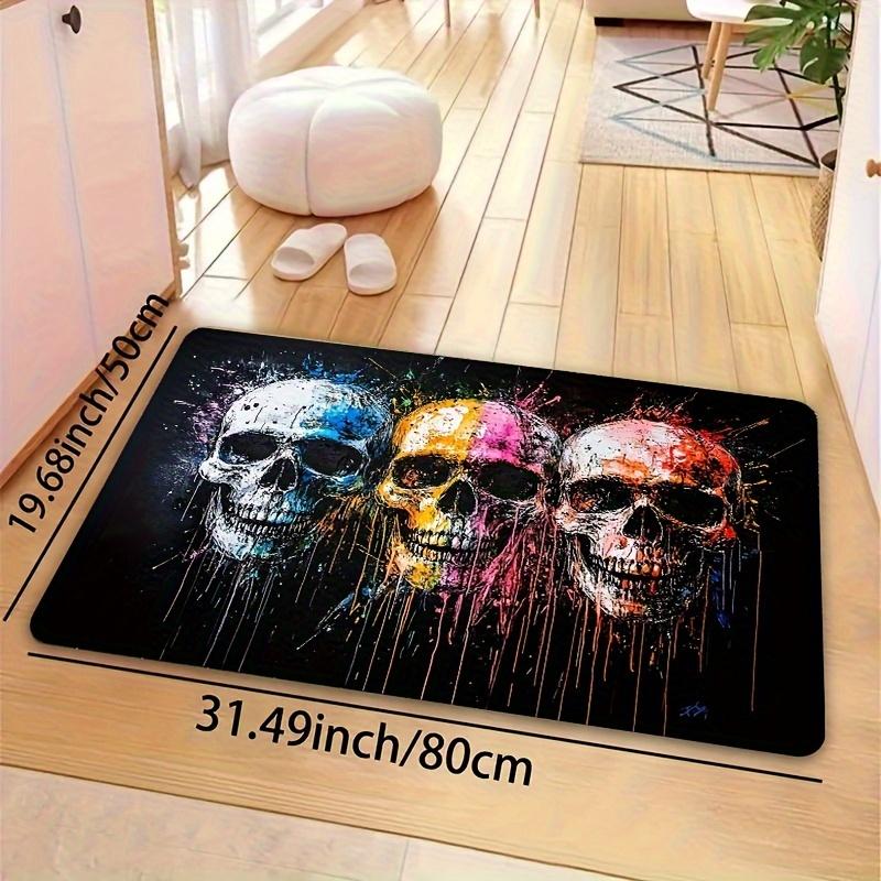 Artistic Skull Design Doormat, Polyester Non-Slip Machine Washable Rug for Entryway Living Room Bedroom Kitchen Decor