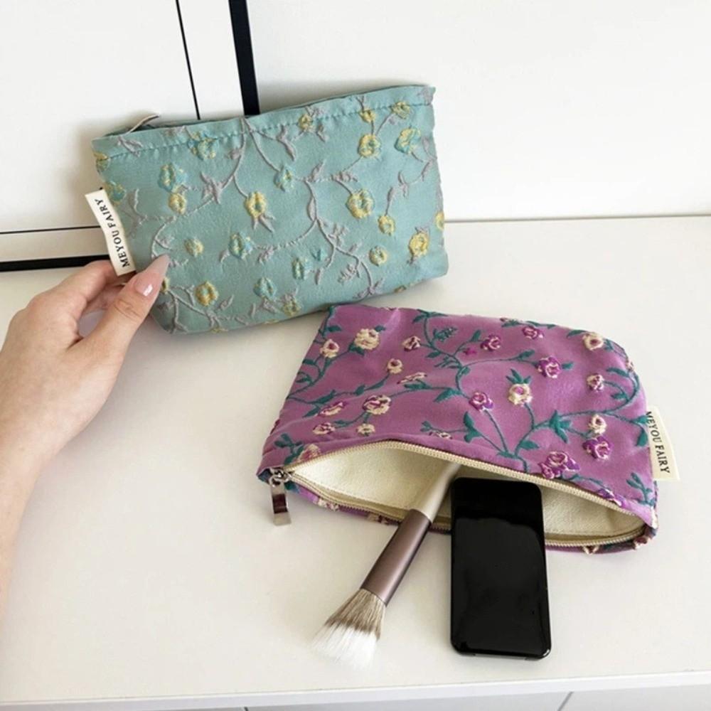 Portable Flower Pattern Makeup Bag Large Capacity Zipper Closure Cosmetic Storage Pouch Cosmetic Bag Travel Toiletry Pouch