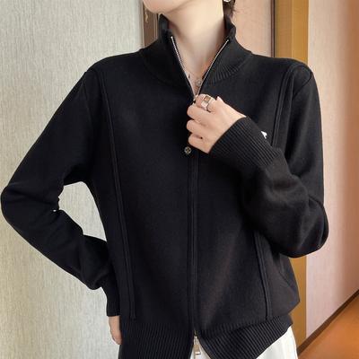 The New Autumn and Winter Double-zipper High-neck Knitted Sweater Is A Versatile Loose Long-sleeved Cardigan for Women