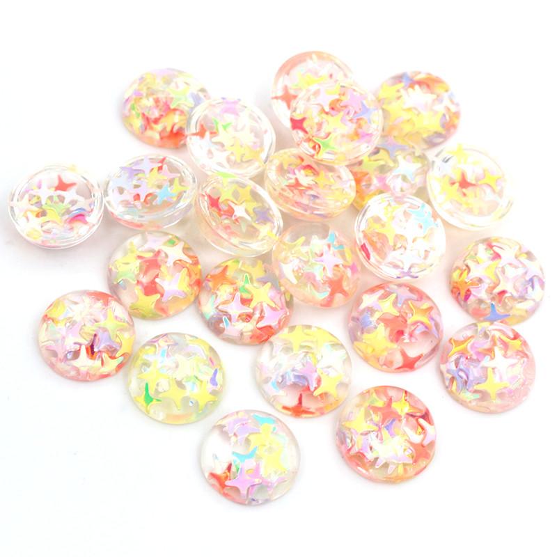 40pcs 12mm Mix Colors Star Round Moon Style Flat Back Resin Cabochon For Bracelet Earrings Accessories