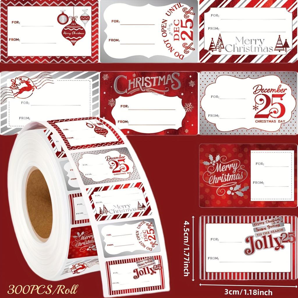 300pcs/Roll Christmas Stickers, Self-Defined Signature Date Handwritten Stickers, Red and Silvery Foil Holiday Gift Tags