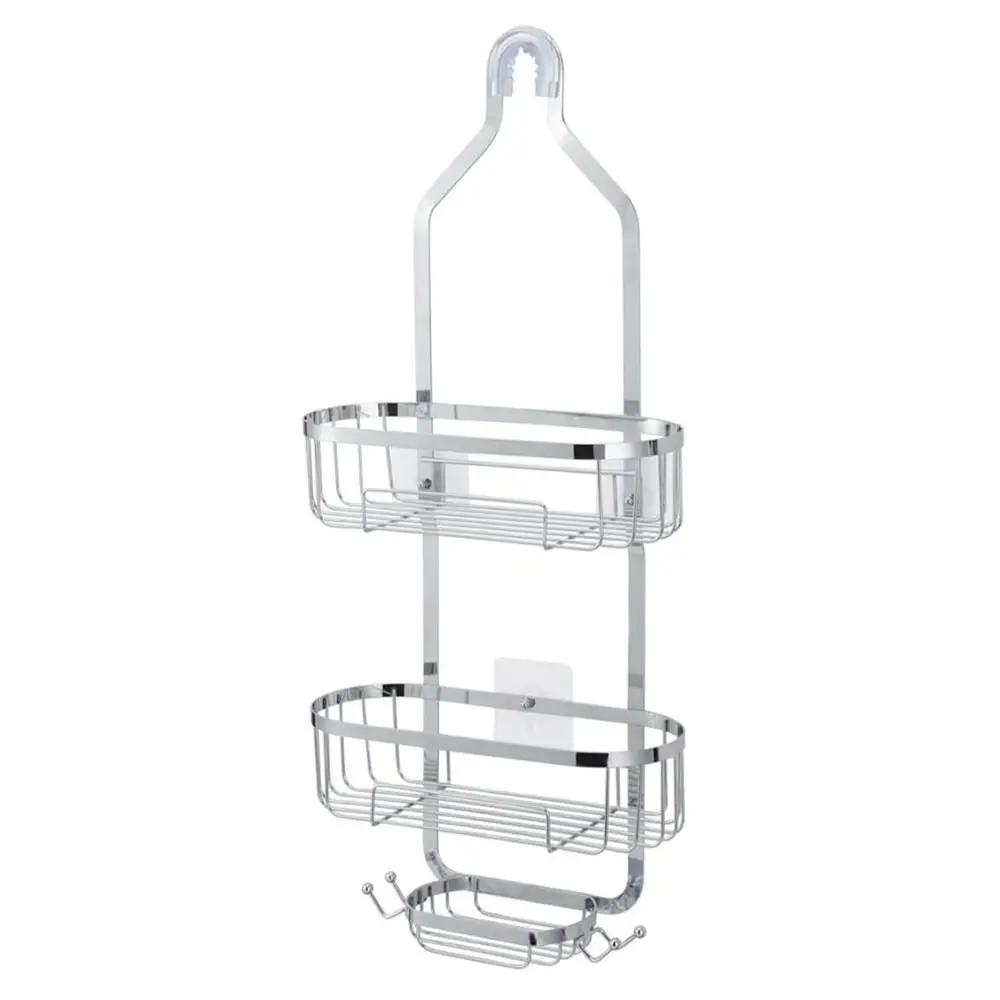 Durable Hooks Hanging Shower Basket Anti-Swing No Drilling Soap Holder Extra Wide Space Detachable Storage Rack Bathroom