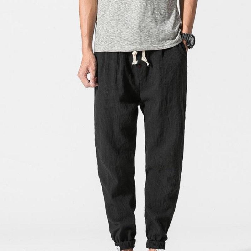 Baumwolle Leinen Lässige Haremshose Herren Jogger Mann Sommerhose Männlich Chinesischer Stil Weite Hose Harajuku Stoff
