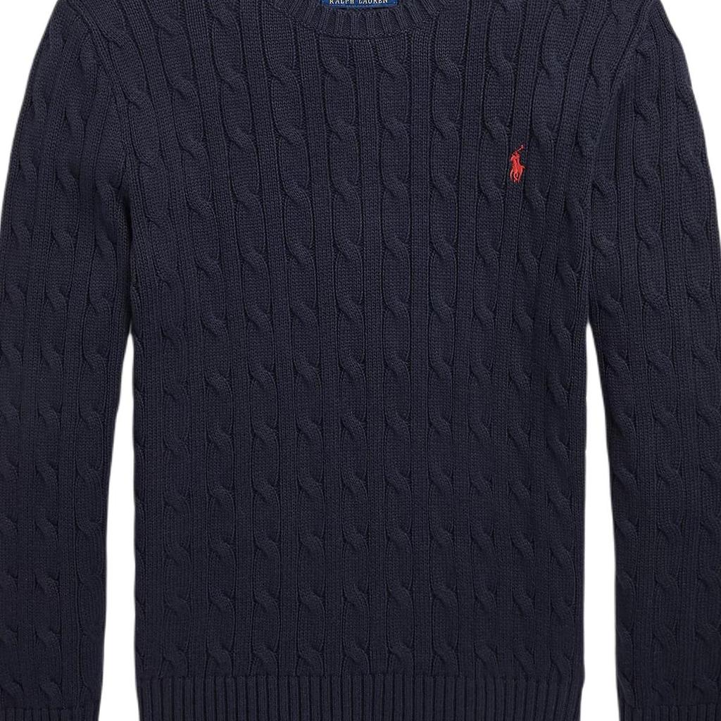 Svetr Polo Ralph Lauren Jednobarevný Kulatý výstřih Logo Dlouhý rukáv Ležérní Dětské topy Modrý 323702674-060