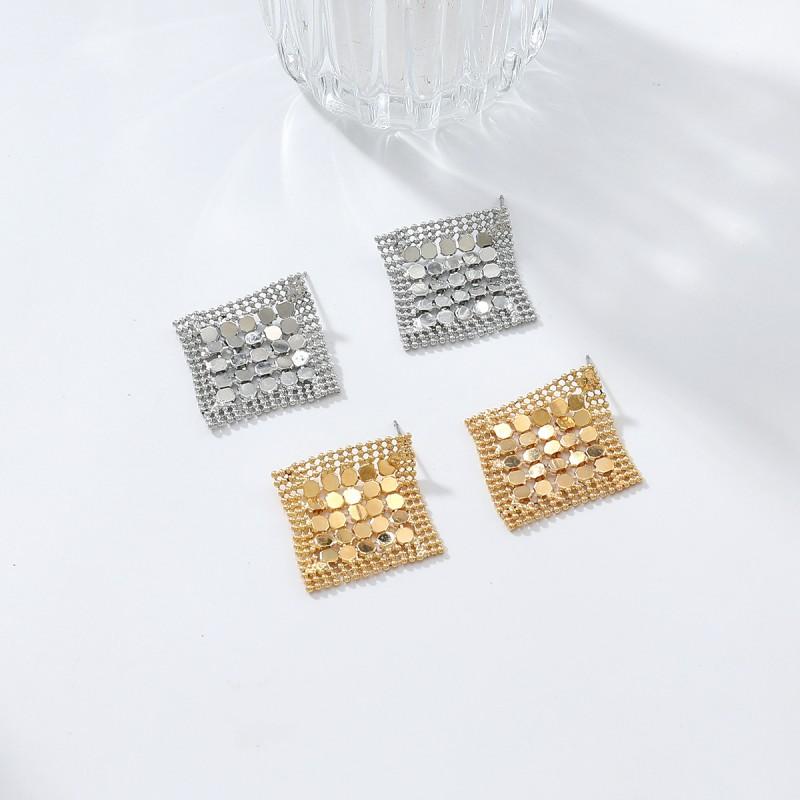 Geometric Rhombus Stud Earrings Women Zinc Alloy Gold Plated Modern Vintage Chic Lightweight Luxury Fashion Jewelry