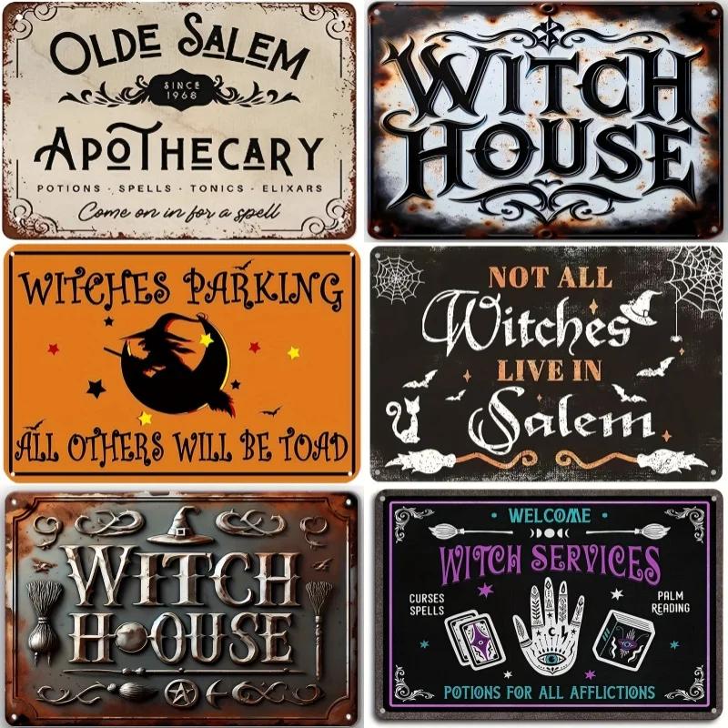The House Witch Rules Halloween Halloween Decoration Metal Tin Sign Vintage Plaque Decor Wall Art Wall Room Home Restaurant