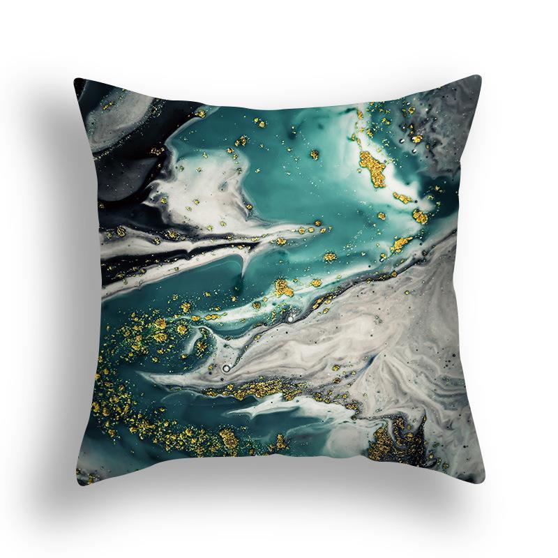 Niebieska Marmurowa Poszewka na Poduszkę 45x45cm Wzór Skały Morskiej Kwadratowa Sofa Poduszka Kwadratowa Abstrakcyjny Liść