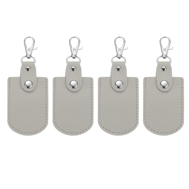 

[PATIKIL] leather key fob leather keychain 4 pcs keyrings DIY key chain holder home off for car key ID key card air tag gray