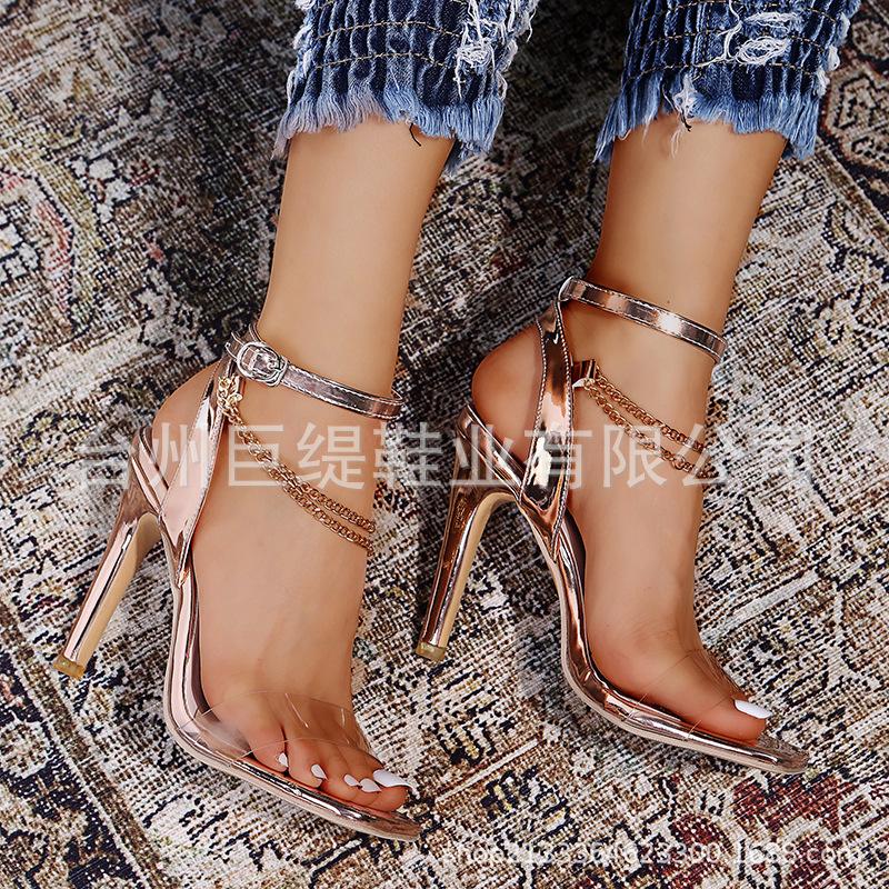 

Juti Women heel spot foreign trade large size women s shoes perennial 2021 spring and summer square head women s high-heeled sandals 43 золотой