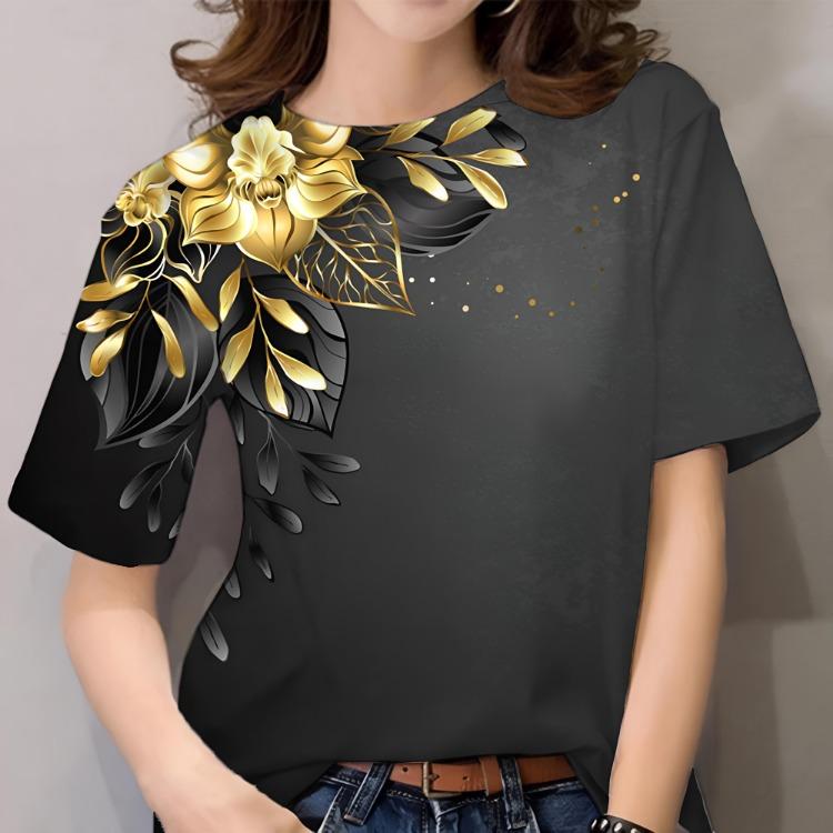 Women's Casual Daily Luxury T Shirt Short Sleeve O Neck Oversized Blouse Floral Print Harajuku Y2k Tees Tops