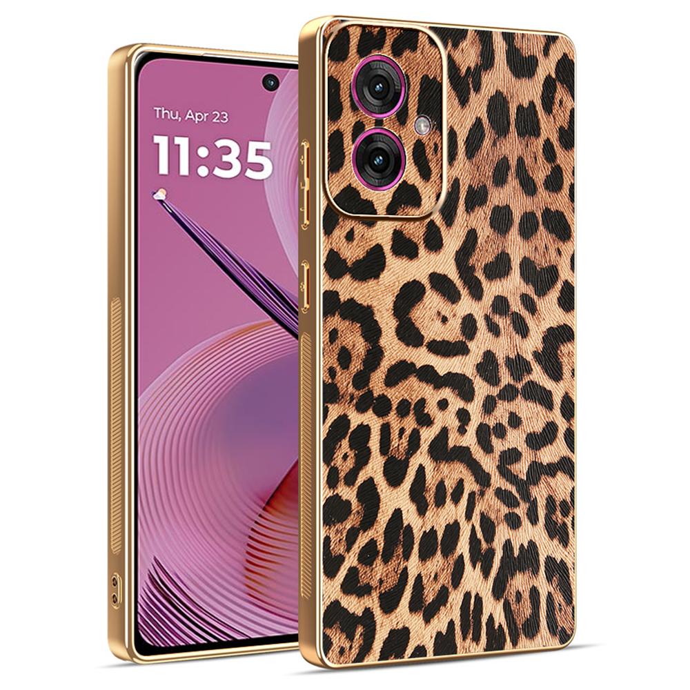 

Чохол для Motorola Moto G55 5G з леопардовим принтом, покритий ПУ шкірою, ПК+ТПУ з гальванічним покриттям, чохол для телефону A