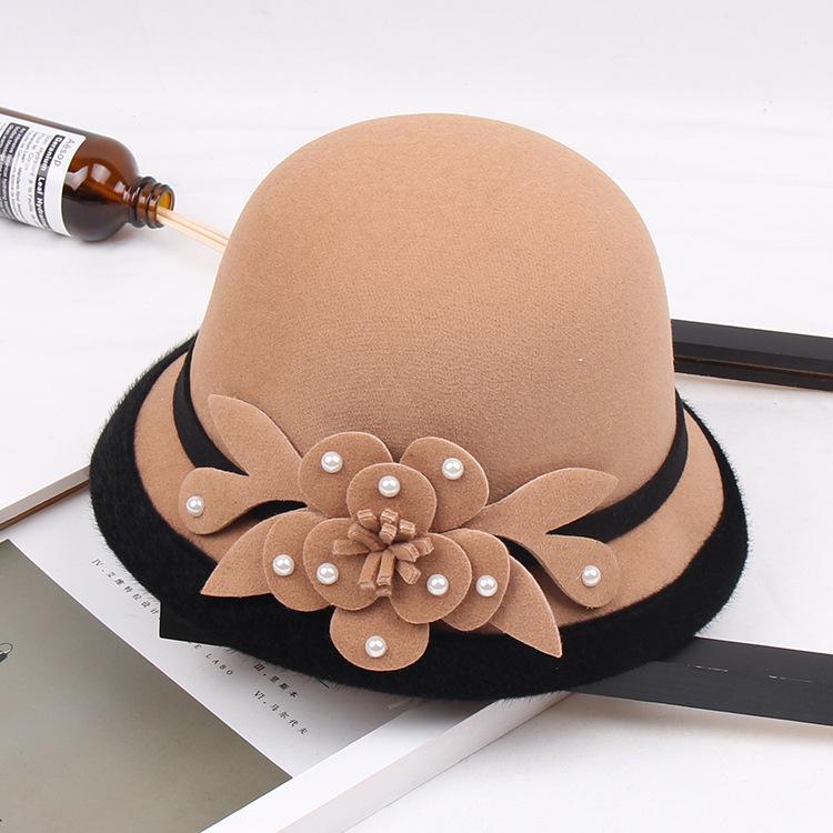 2022 Autumn And Winter Woolen Hat Women'S Casual Wide-Brimmed Top Hat, Flower Dome Fashion Hat