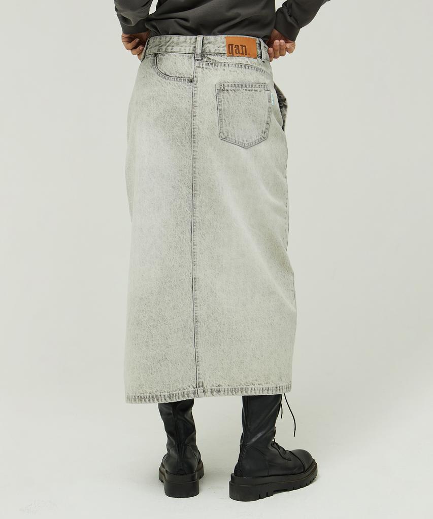 Mc Wood Gun Ronas 7997 Bleach Wash Light Grey Denim Long Skirt