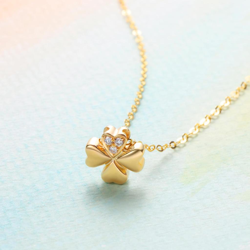 FANCIME 18K Gold Necklace for Clover Diamond Yellow Gold with Silver Perfect Gift for and Gift Wrapping Included Women, Four-Leaf Pendant, Lab-Grown