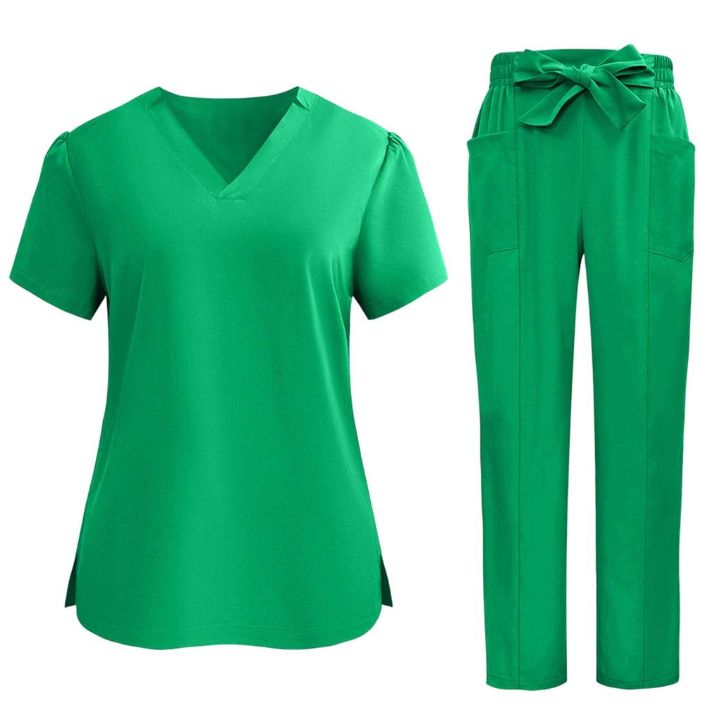 Top da Lavoro da Donna a Maniche Corte con Scollo a V e Tasche Set Uniforme per Caregiver