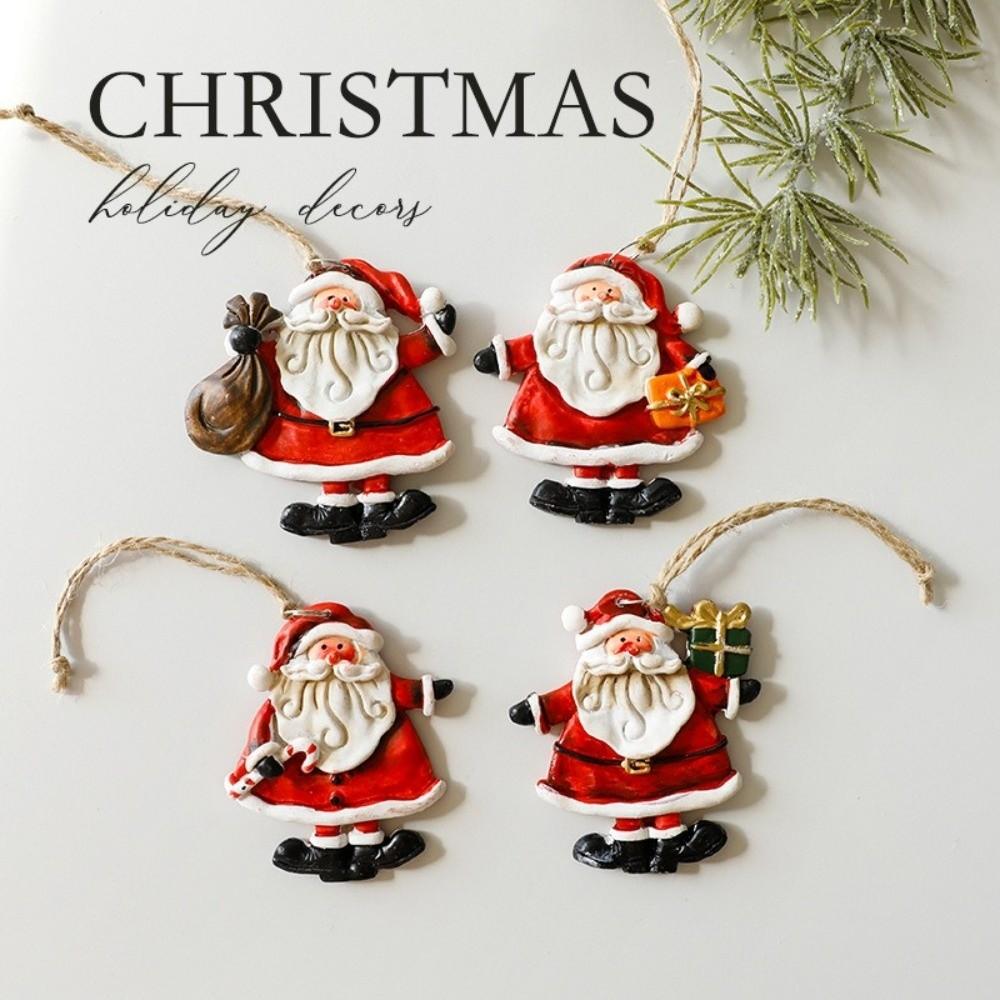 New Resin Christmas Tree Hanging Pendant Santa Claus Snowman Small Xmas Tree Ornaments DIY Christmas Decorations Party Supplies