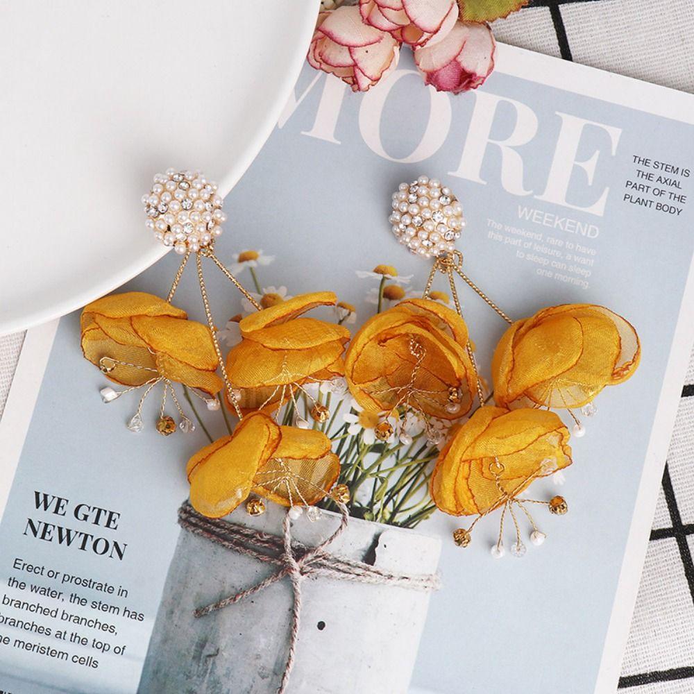 Temperament Yarn Flower Earrings Light Luxury Big Flower Stud Earrings  Jewelry Gifts