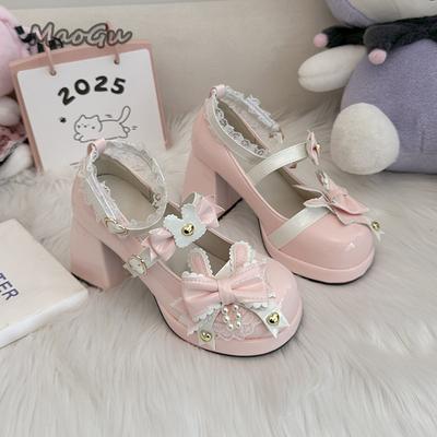 Chaussures Lolita à Talons Hauts et Plateformes avec Nœud Papillon de Style Japonais, Chaussures Mary Jane Douces pour Femmes, Décoration Boucles Cœur, Zapatos De Mujer