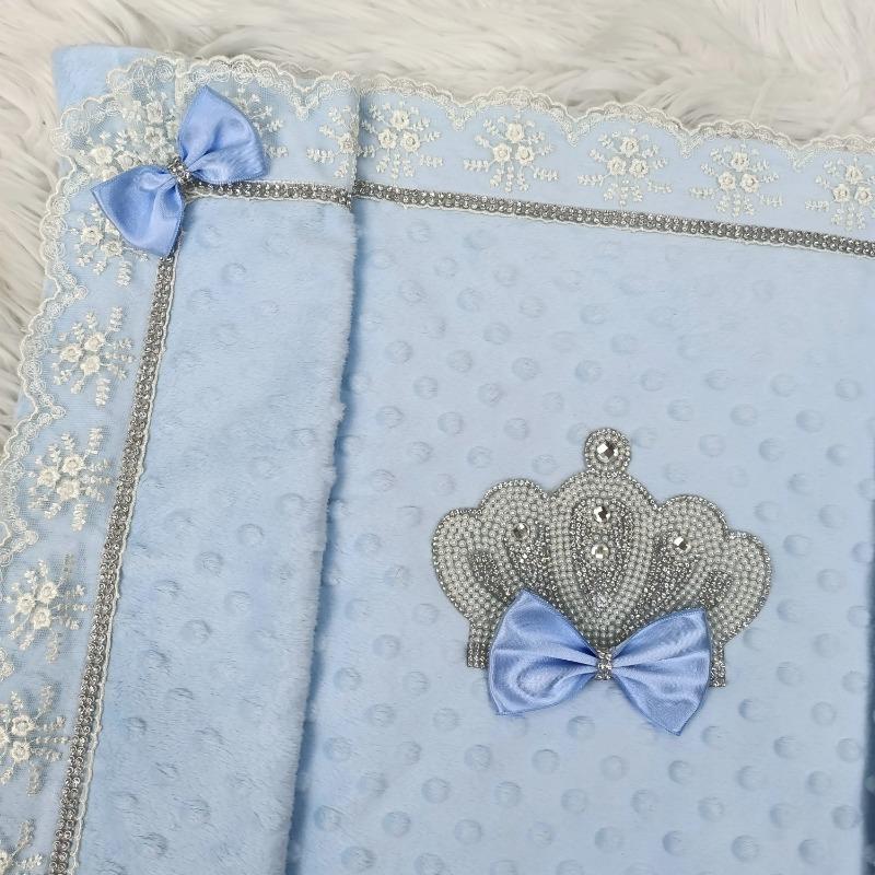 Dreamy Fairy Tale Style 3D Rhinestone Crown Embroidered Lace Soft Dot Fleece Baby Warm Blanket