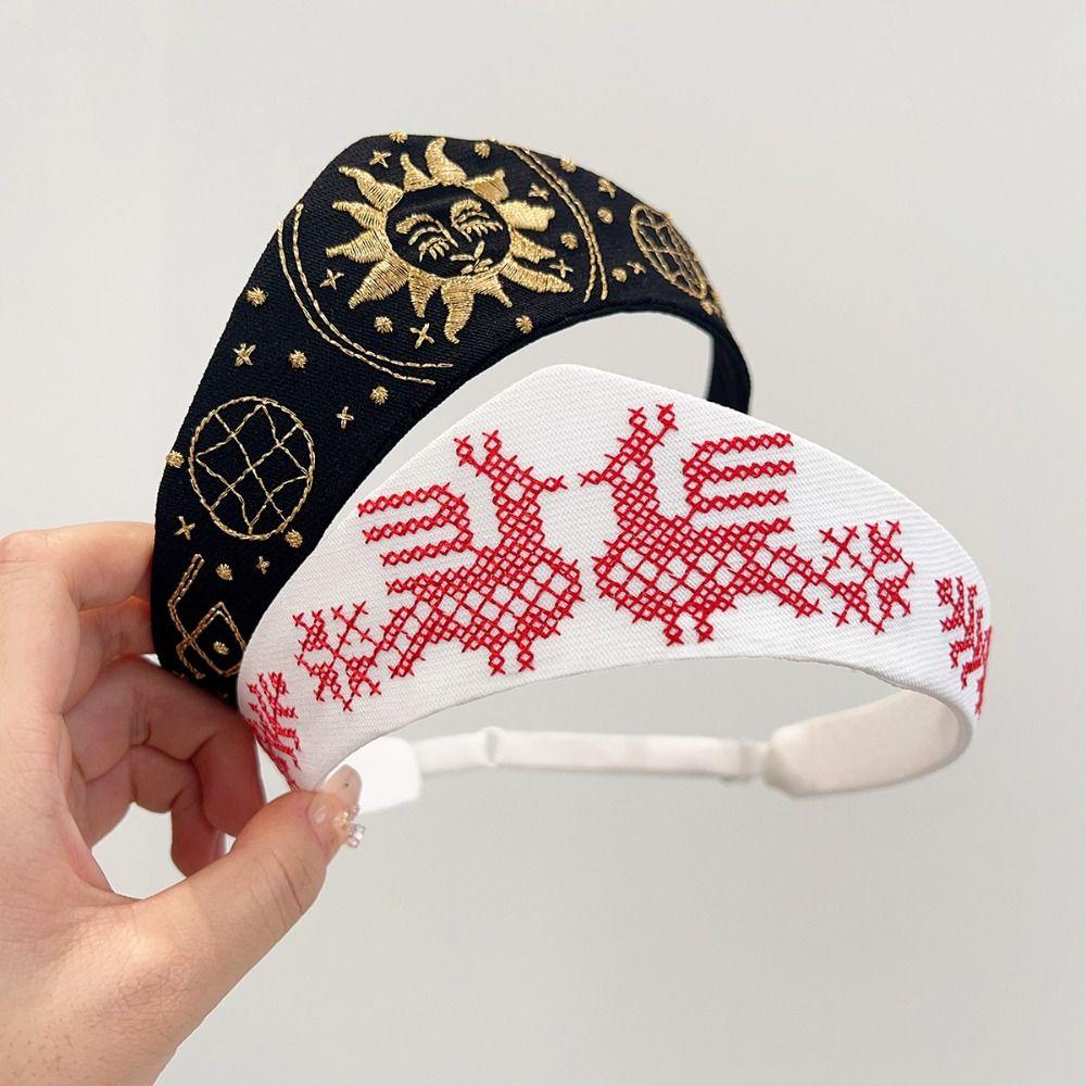 Floral Embroidery Crown Headband Elastic Hair Band New Hairpin Headband  Hair Accessories