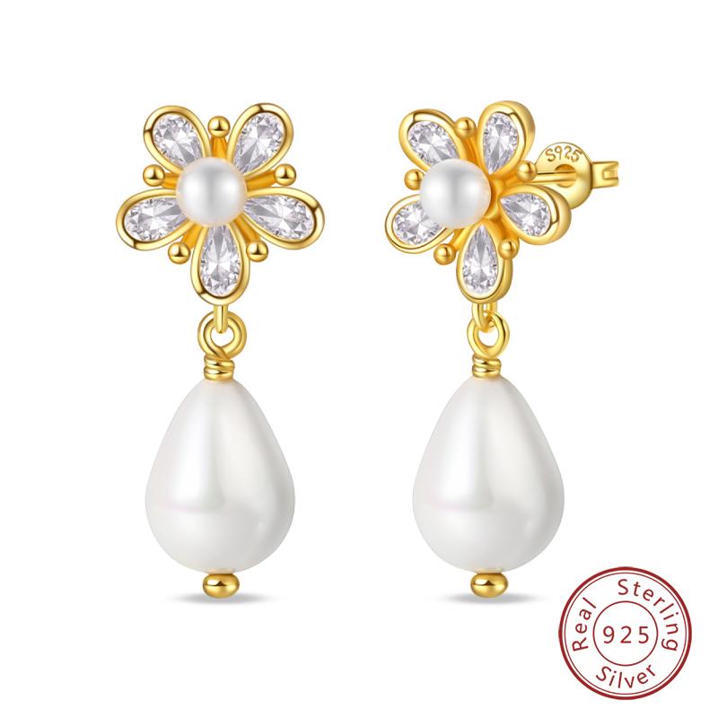 Luxus Goldene Muschel Seestern Perlen Ohrstecker 925 Silber Schmetterling Herzförmige Anhänger Perlenohrringe Für Frauen Party Schmuck