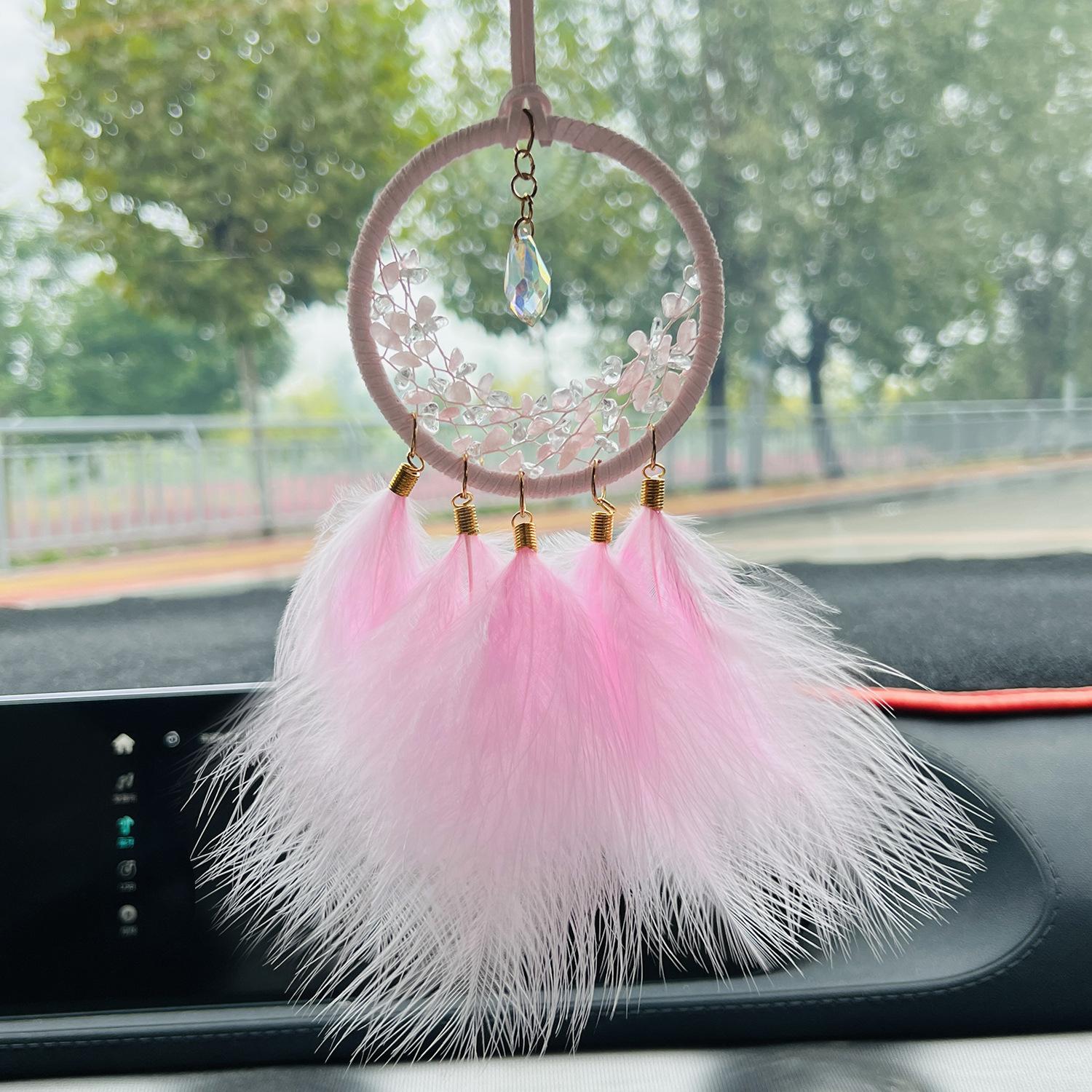 

car pendant feather crystal stone dreamcatcher car hanging decoration rearview mirror hanging decoration ladies car decorations finished products