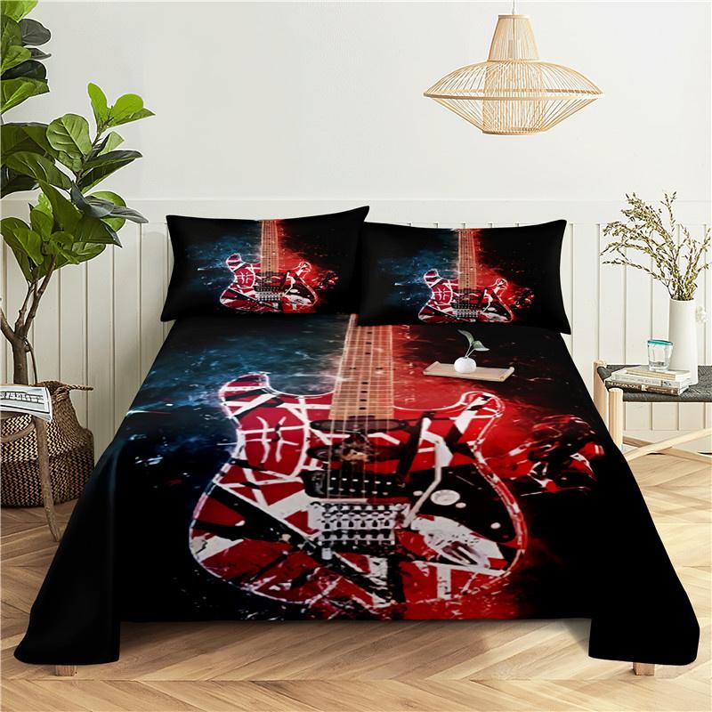 fashion Music Sheet Set Piano Keyboard Music Note Printed Bed Flat Sheet With Pillowcase Polyester Bedding