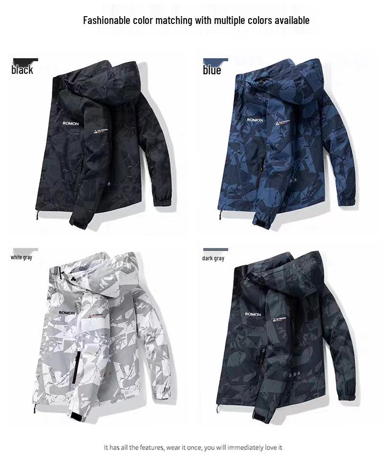 Romon Herren Camouflage Fleecegefütterter Kapuzen-Wasserabweisender Windbreaker Parka