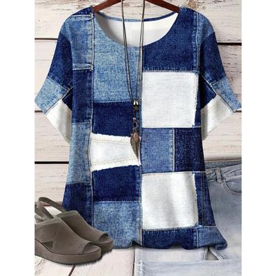 T-shirt con stampa a righe taglie forti, top casual a maniche corte per primavera ed estate, abbigliamento taglie forti da donna