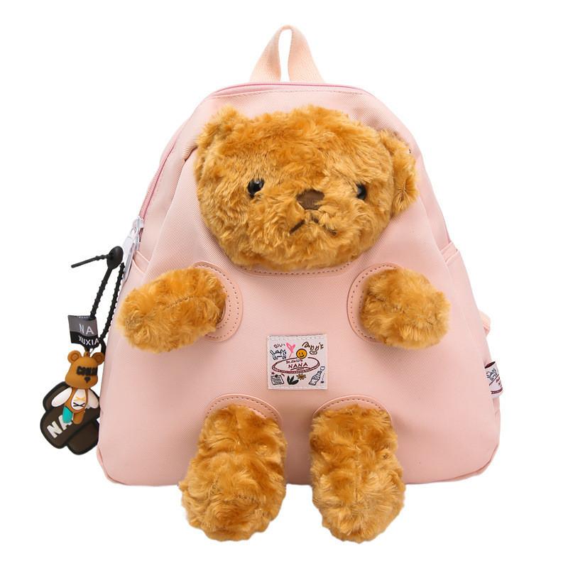 Cute Cartoon Plush Teddy Bear Doll Decoration Student Backpack With Pendant For School And Urban Use